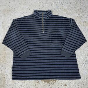 VTG Insider Sweatshirt Mens XL Navy Baggy 1/4 Zip Striped Velvet Feel Sweater